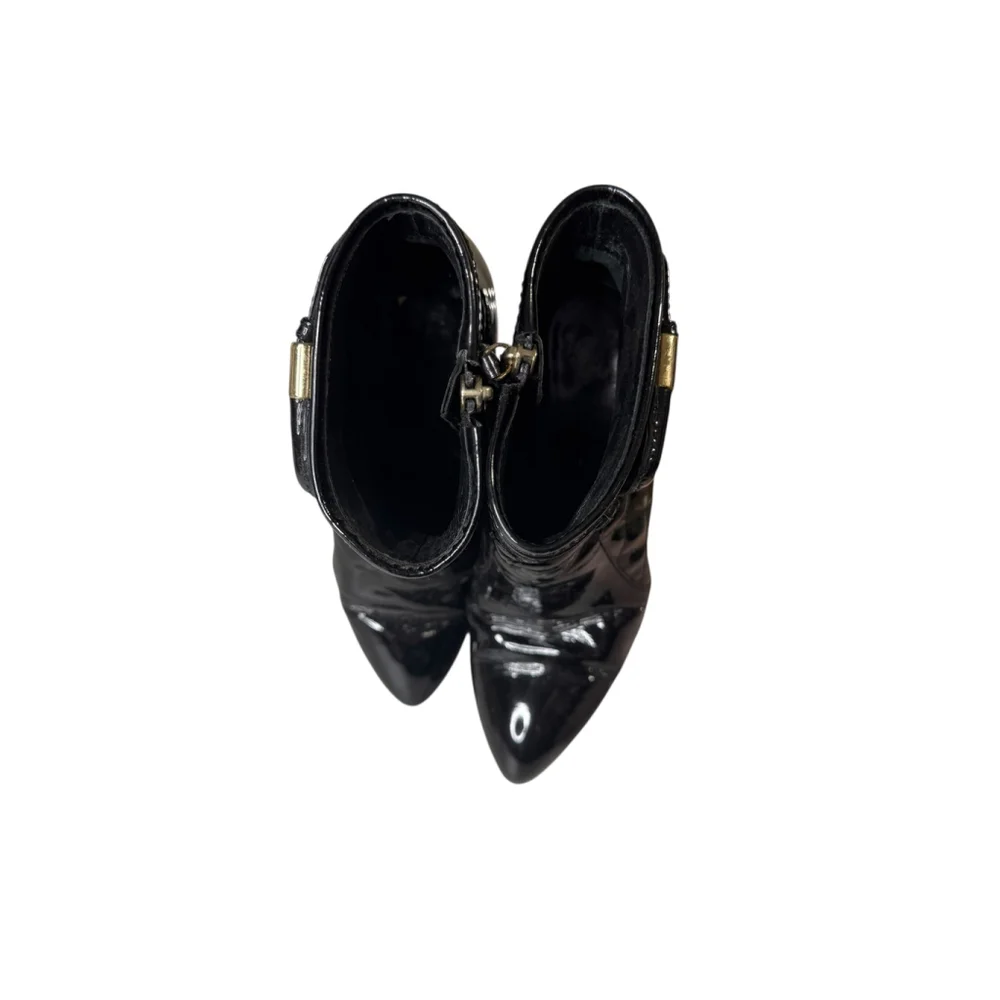 Burberry Black Patent Leather Ankle Boots Gold Buckle Size 37.5 - Picture 7 of 9